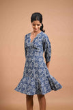 Navy Blue and White Floral Lace Cotton Dress