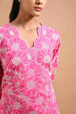 Hot Pink and White Floral Lace Cotton Dress
