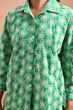 Green and White Cotton Threadwork Floral Shirt