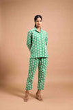Green and White Cotton Threadwork Floral Co-ord Set