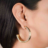 18K Gold Plated Textured Large Hoops with White Diamonte