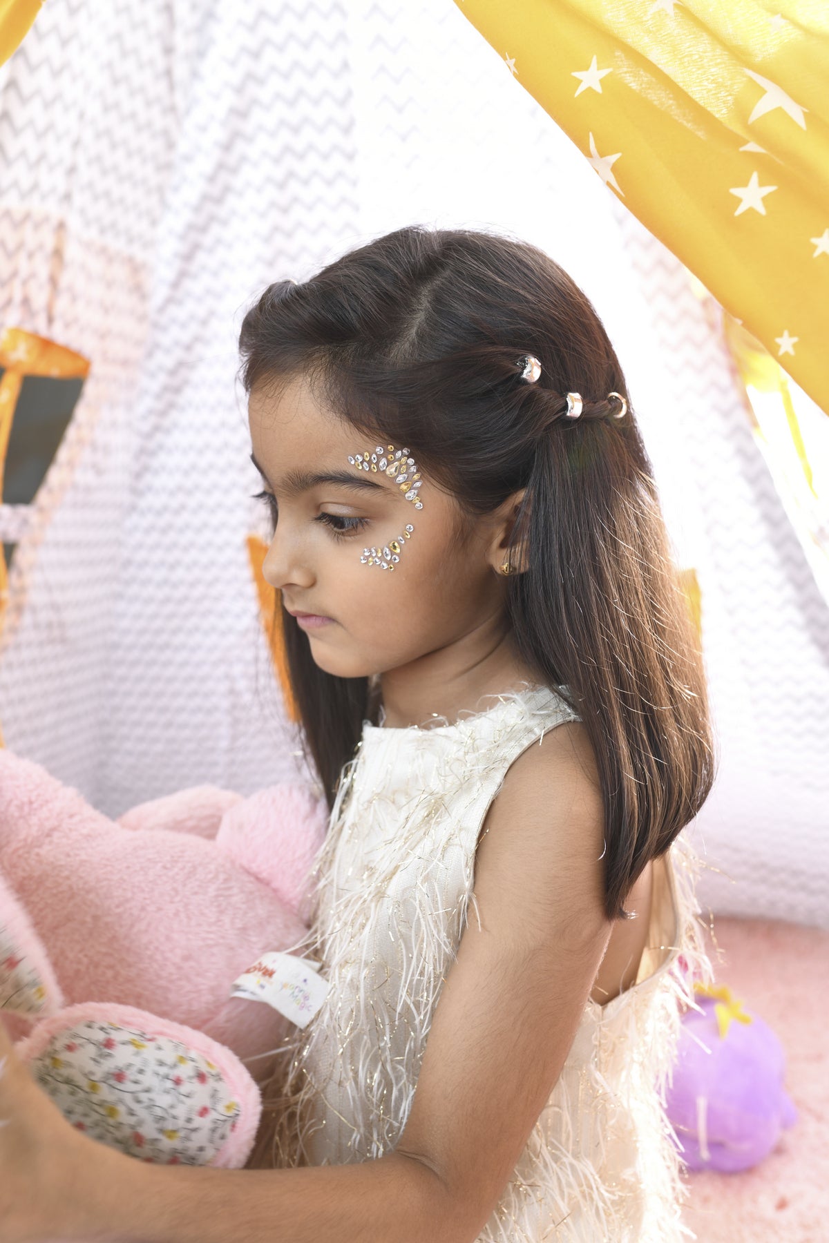 Two Piece Face Tattoo Sticker in Silver and Gold