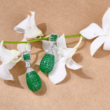 Invisible Setting Emerald Cystal Drop with White Diamonte Earrings