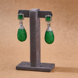 Invisible Setting Emerald Cystal Drop with White Diamonte Earrings
