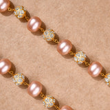 Light Pink Pearls and Gold Crystal Necklace