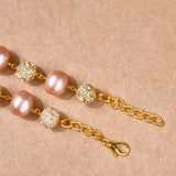 Light Pink Pearls and Gold Crystal Necklace