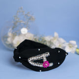 Betty Cooper Iniziale Embroidered Headband in Black with Lipstick