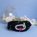 Betty Cooper Iniziale Embroidered Headband in Black with Lipstick