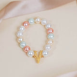 Initial Bracelet with Multi Pastel Pearls