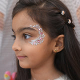 Face Tattoo Sticker in All Silver with Pink Crystals