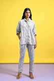 Black and White Textured Stripes Half Sleeves Shirt