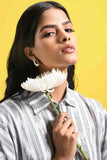 Black and White Textured Stripes Half Sleeves Shirt