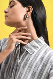 Black and White Textured Stripes Half Sleeves Shirt