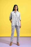 Black and White Textured Stripes Comfort Pants