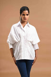 White Front Pleat Top with Exaggerated Sleeves