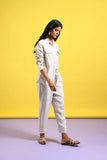 Beige Linen Co-ord Set Full Sleeve Shirt