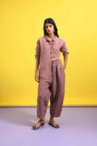 Rose Gold Linen Co-ord Set Full Sleeve Shirt