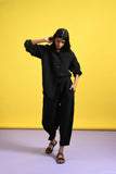 Black Linen Co-ord Set Full Sleeve Shirt