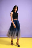 Navy Blue Shimmer Tulle Midi Skirt
