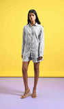 Black and White Textured Stripes Co-ord Set with Shirt and Shorts