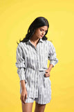 Black and White Textured Stripes Co-ord Set with Shirt and Shorts