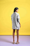 Black and White Textured Stripes Co-ord Set with Shirt and Shorts