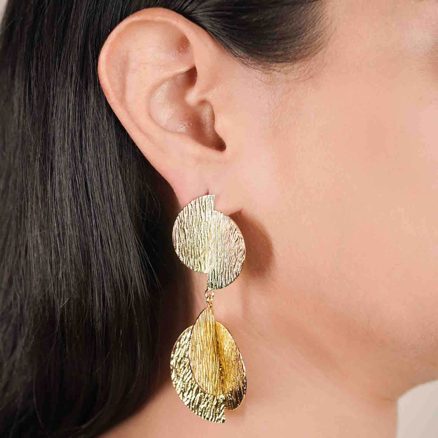 18K Gold Plated Textured Twinkling Moon Drops