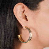 18K Gold Plated Textured Large Hoops with Sapphire Diamonte