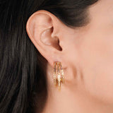 18K Gold Plated Triple Lined Hoops with Shaded Diamonte Detail