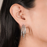 18K White Gold Plated Triple Lined Hoops with White Diamonte Detail