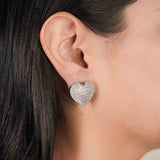 18K White Gold Plated Heart Studs with White Diamonte Detail