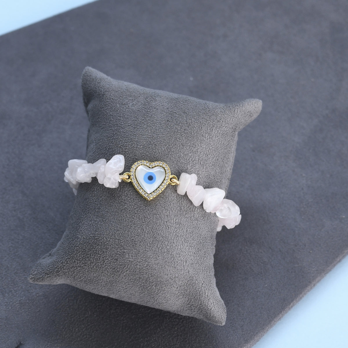 Heart Evil Eye Bracelet with Healing Stone Rose Quartz