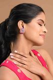 Hot Pink and Blue Polki Meenakari Studs