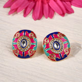 Hot Pink and Blue Polki Meenakari Studs