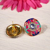 Hot Pink and Blue Polki Meenakari Studs