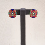 Hot Pink and Blue Polki Meenakari Studs