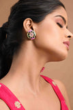 Hot Pink and Black Polki Meenakari Studs