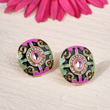 Hot Pink and Black Polki Meenakari Studs
