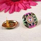 Hot Pink and Black Polki Meenakari Studs