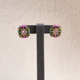 Hot Pink and Black Polki Meenakari Studs