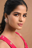 Pink Meenakari and Polki Square Studs