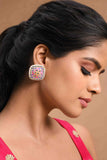 Pink Meenakari and Polki Square Studs