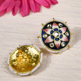 Navy Blue Round Meenakari Polki Studs