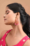 Pink Meenakari Oval Drop Earrings with Crystal