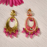 Pink Meenakari Oval Drop Earrings with Crystal