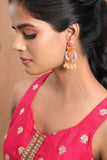 Light Pink and Orange Meenakari Earrings with Pearls