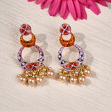 Light Pink and Orange Meenakari Earrings with Pearls