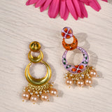Light Pink and Orange Meenakari Earrings with Pearls