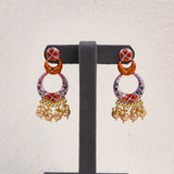 Light Pink and Orange Meenakari Earrings with Pearls