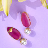 Pink Tourmaline Drop Earrings with Pearl Drop